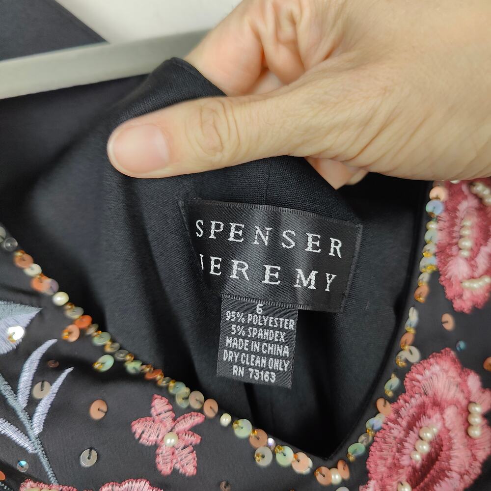Vintage Spenser Jeremy Fairy Dress Size 6 Black Sheath Floral Embroidered Bling - Picture 6 of 6